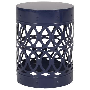 Hearth and Haven Large Cylindrical-Shaped Iron Patio End Table in Navy Blue, , large