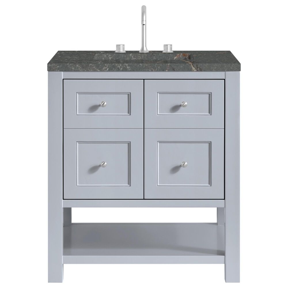 James Martin Vanities Breckenridge 30" Single Bathroom Vanity in Serenity Blue with 3 cm Parisien Bleu Quartz Top and Rectangular Sink, , large