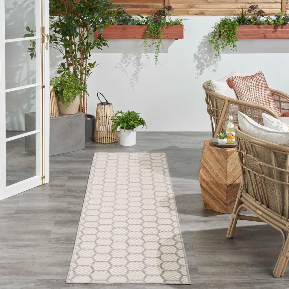 Nourison Twist Reversible 2&#39;2&quot; x 8&#39; Grey Indoor/Outdoor Runner, , large