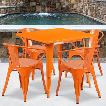 Flash Furniture 5-Piece Metal Square Table Set in Orange, , large