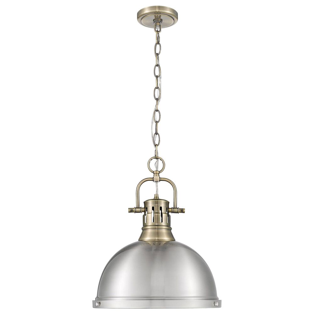 Golden Lighting Duncan 1-Light Pendant with Chain and Pewter Shade in Aged Brass, , large