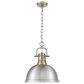 Golden Lighting Duncan 1-Light Pendant with Chain and Pewter Shade in Aged Brass, , large