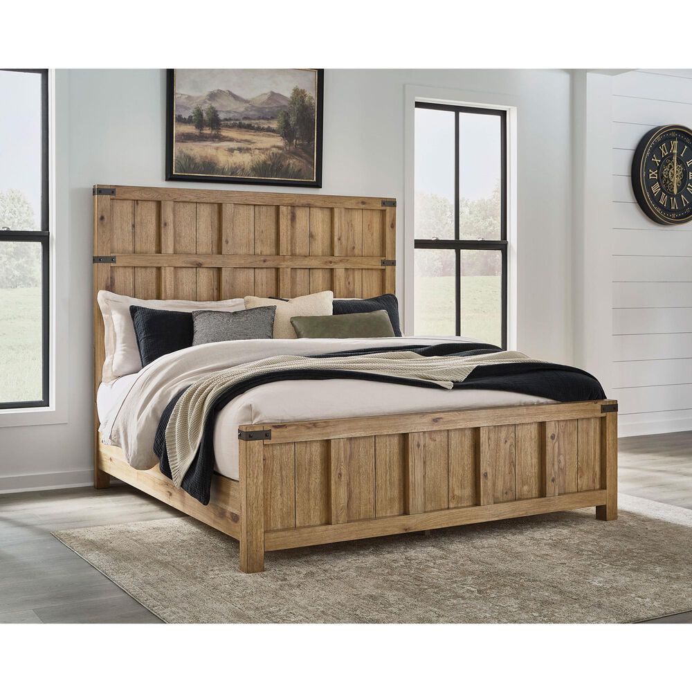 Millenium Ridgester California King Panel Bed with Dresser and Nightstand in Light Brown with USB Ports, , large