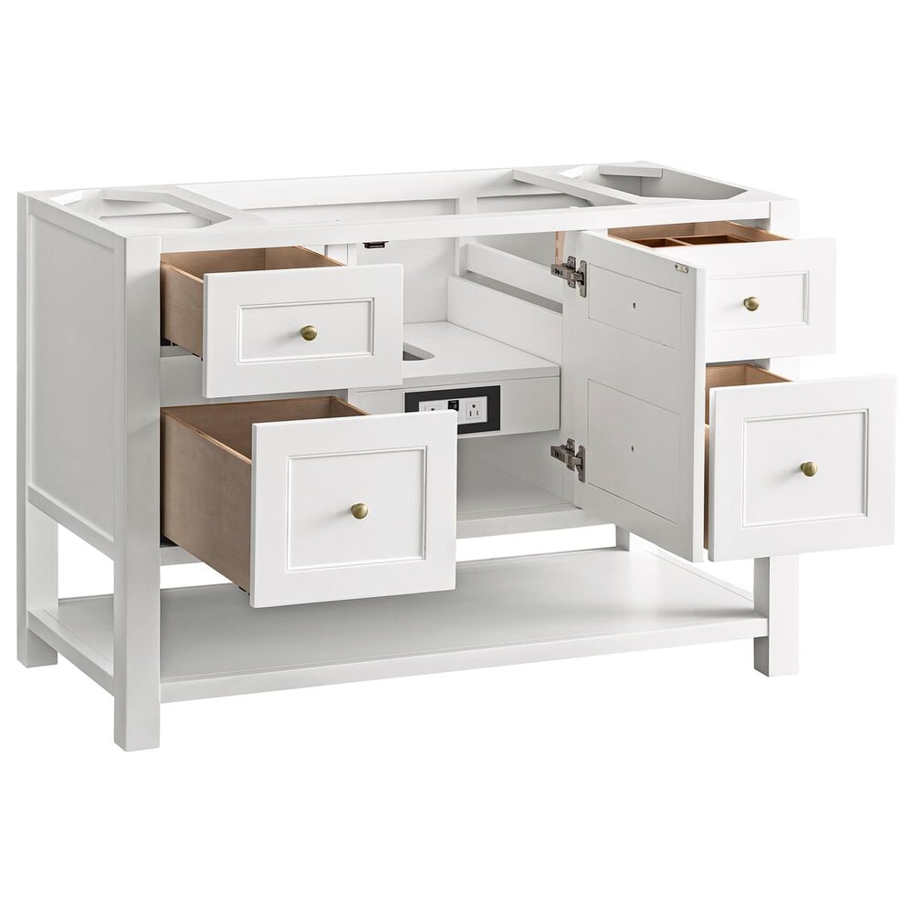 James Martin Vanities Breckenridge 48" Single Bathroom Vanity in Bright White with 3 cm Eternal Jasmine Pearl Silestone Top, Rectangular Sink and FreePower Wireless Charger, , large