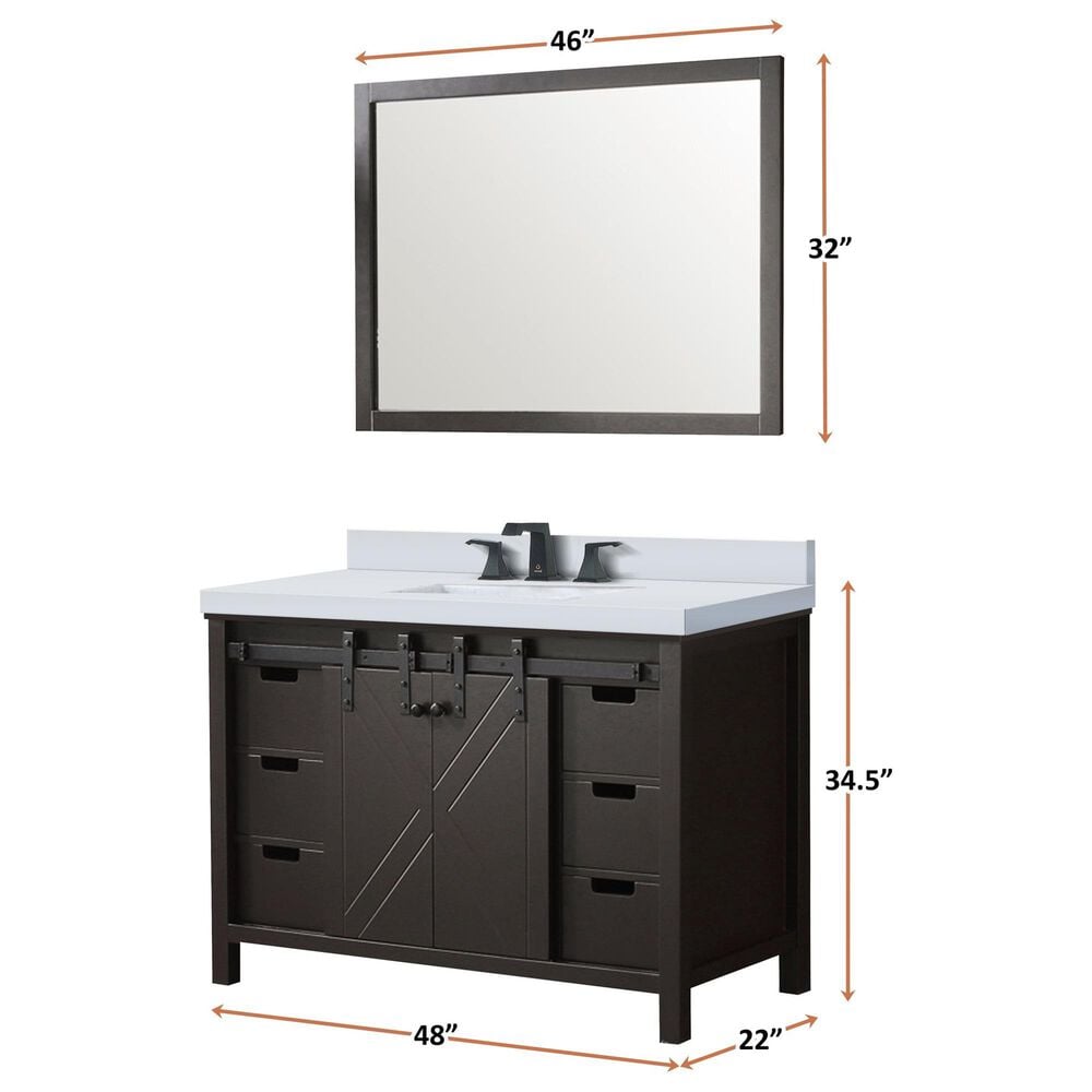 Lexora Home Marsyas 48&quot; Single Bathroom Vanity in Brown with White Quartz Top and Rectangular Sink, , large