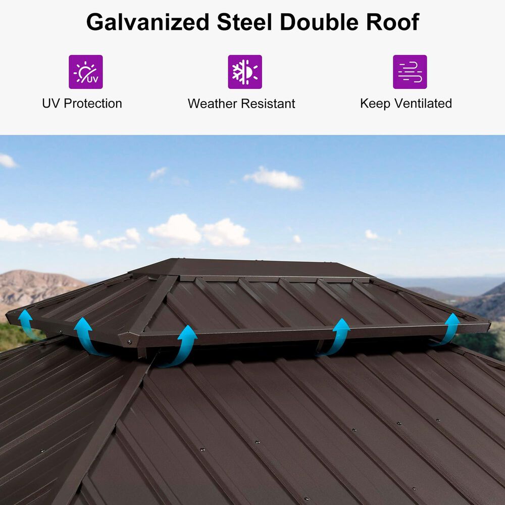 HOMLUX 10' x 12' Outdoor Hardtop Gazebo with Galvanized Steel Double Roof in Brown, , large