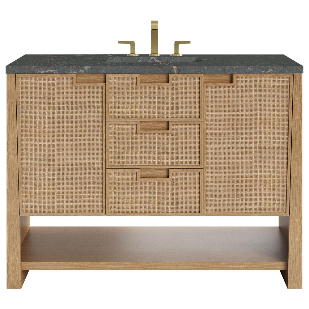 James Martin Vanities Solene 48" Single Bathroom Vanity in Seaside Oak with 3 cm Parisien Bleu Quartz Top and Rectangular Sink, , large