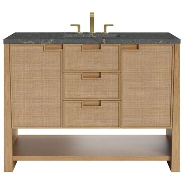 James Martin Vanities Solene 48" Single Bathroom Vanity in Seaside Oak with 3 cm Parisien Bleu Quartz Top and Rectangular Sink, , large