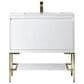 James Martin Mantova 35.4" Single Bathroom Vanity in Glossy White and Champagne Brass with 2 cm Glossy White Solid Surface Top and Rectangular Sink, , large