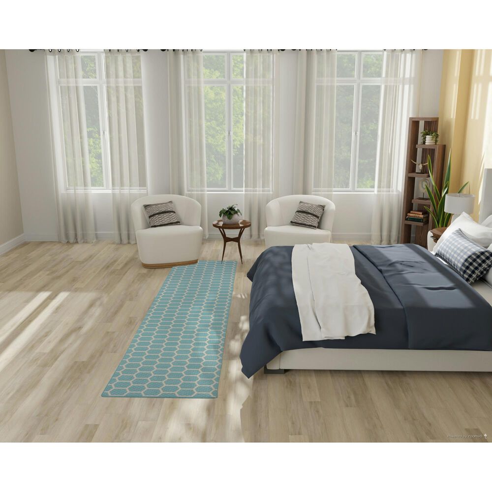 Nourison Twist Reversible 2&#39;2&quot; x 10&#39; Aqua Indoor/Outdoor Runner, , large