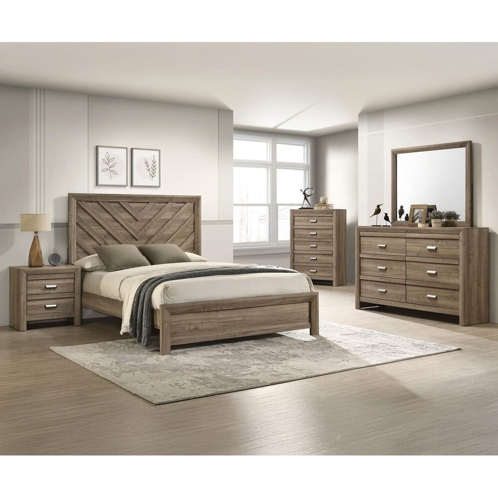 Crown Mark Valor 5-Piece King Bedroom Set in Light Brown, , large