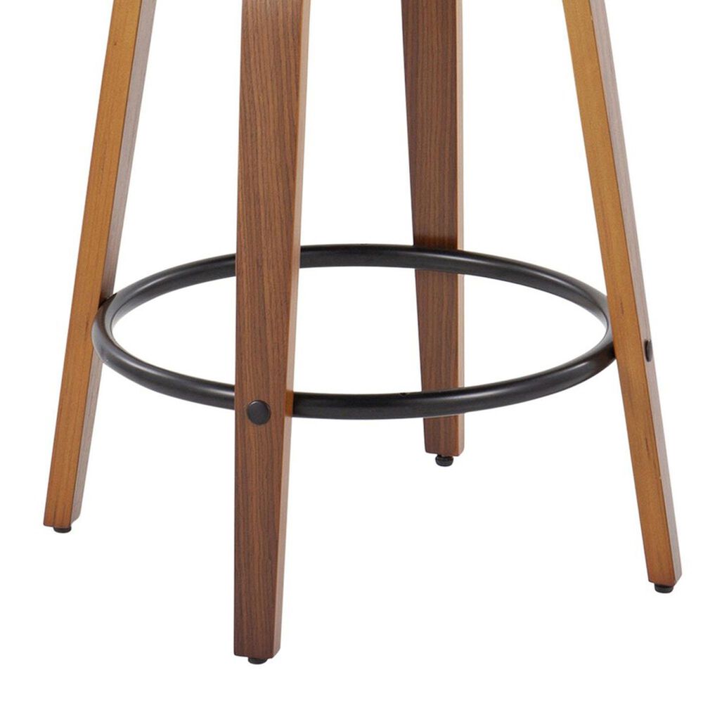 LumiSource Lombardi 26" Swivel Counter Stool with Cream Faux Leather Upholstery in Walnut and Black (Set of 2), , large