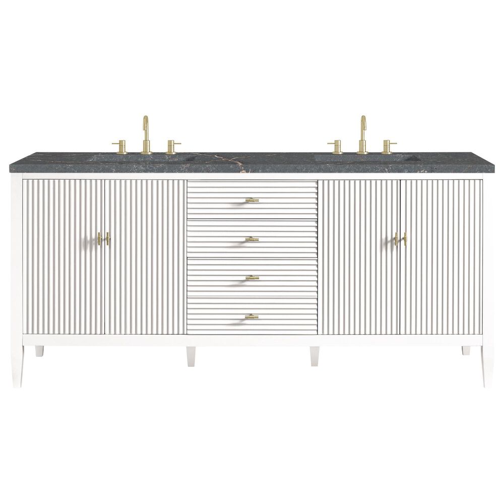 James Martin Vanities Myrrin 72&quot; Double Vanity in Bright White with 3 cm Parisien Bleu Quartz Top, , large