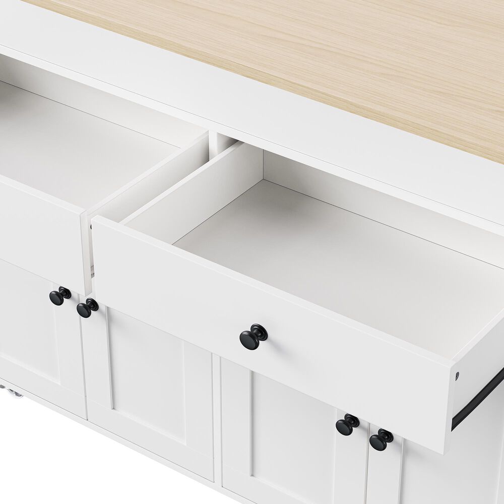 HOMLUX 75" Kitchen Island with Extendable Dining Table in White, , large