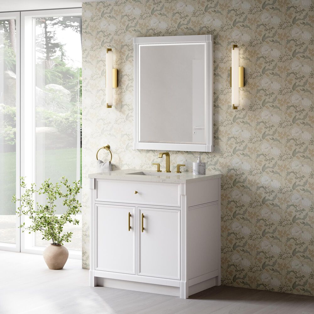 James Martin Bellshire 36" Single Bathroom Vanity in Bright White with 3 cm Siberian Silestone Top and Rectangular Sink, , large