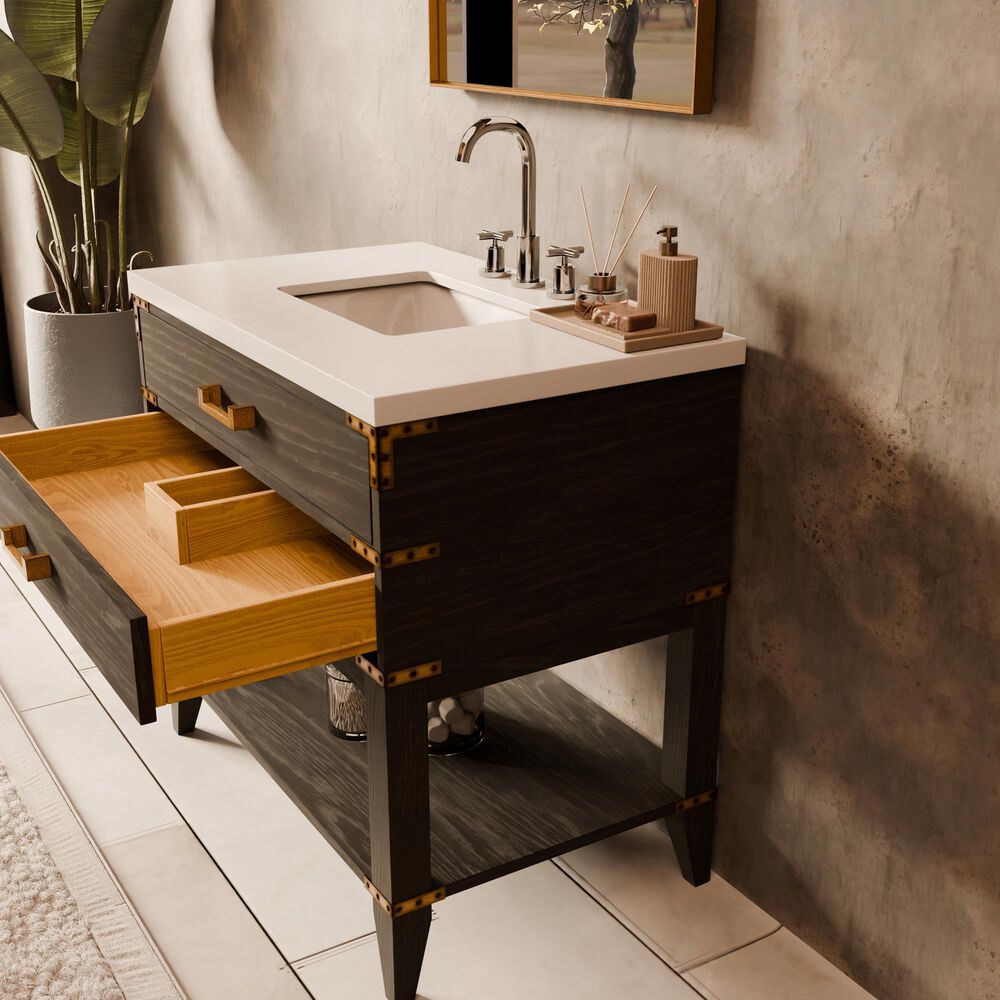 Lexora Home Norwalk 36&quot; Single Bathroom Vanity in Black Oak with White Cultured Marble Top and Rectangular Sink, , large