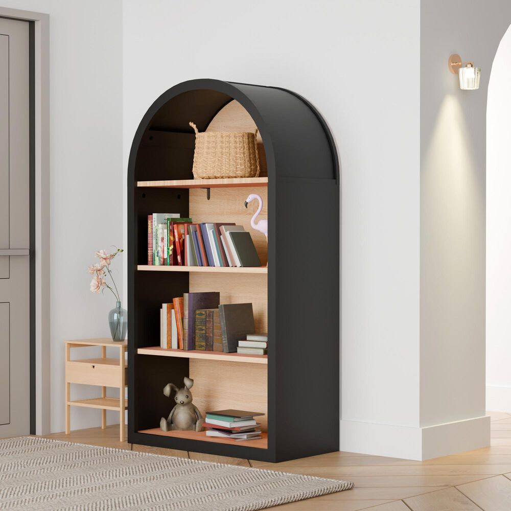 Hearth and Haven 4-Tier Arched Bookshelf in Black, , large