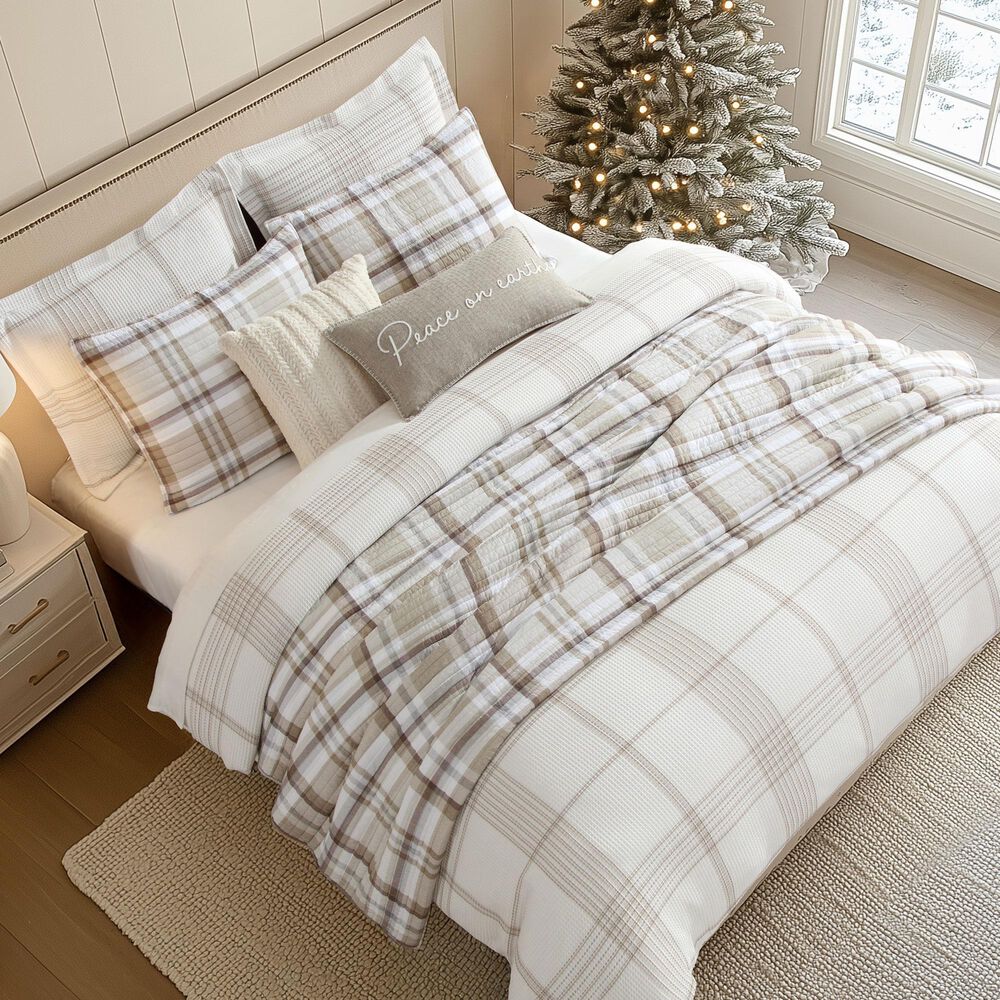 Levtex Waffle Plaid 3-Piece King/California King Comforter Set in Taupe and Cream, , large