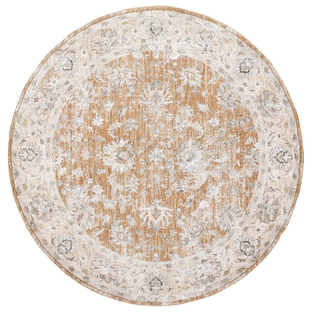 Surya Brunswick Light Brown, Cream, Medium Brown, Light Gray, Charcoal and Mustard 6"7" Round Area Rug, , large