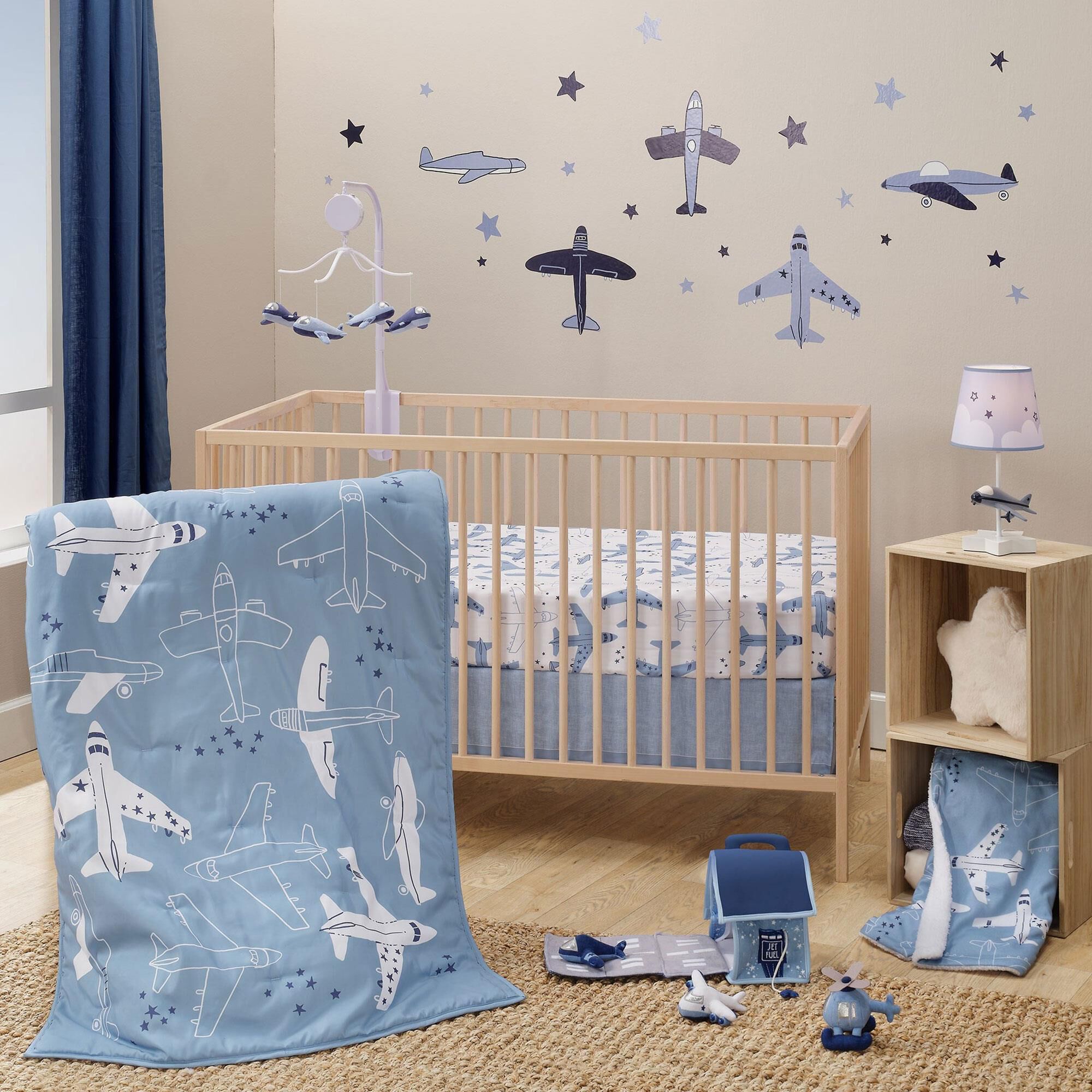 Lambs and Ivy Little Aviator 3 Piece Crib Bedding Set in Blue and White NFM