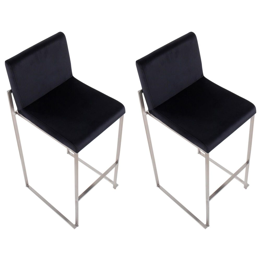 Lumisource Fuji High Back Barstool with Black Velvet in Stainless Steel &#40;Set of 2&#41;, , large