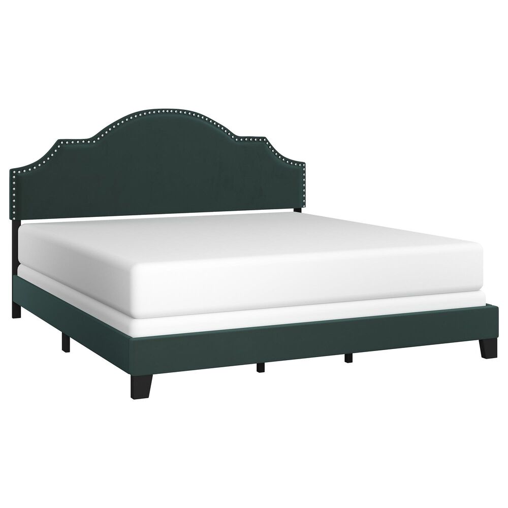 Richlands Furniture Cynthia King Panel Bed with Green Upholstery in Black, , large