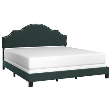 Richlands Furniture Cynthia King Panel Bed with Green Upholstery in Black, , large