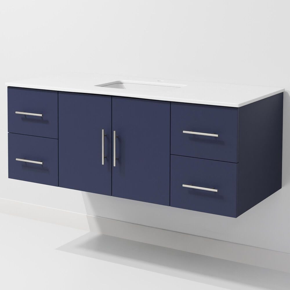 Lexora Home Geneva 48" Single Bathroom Vanity in Navy Blue with 2 cm White Quartz Top and Rectangular Sink, , large