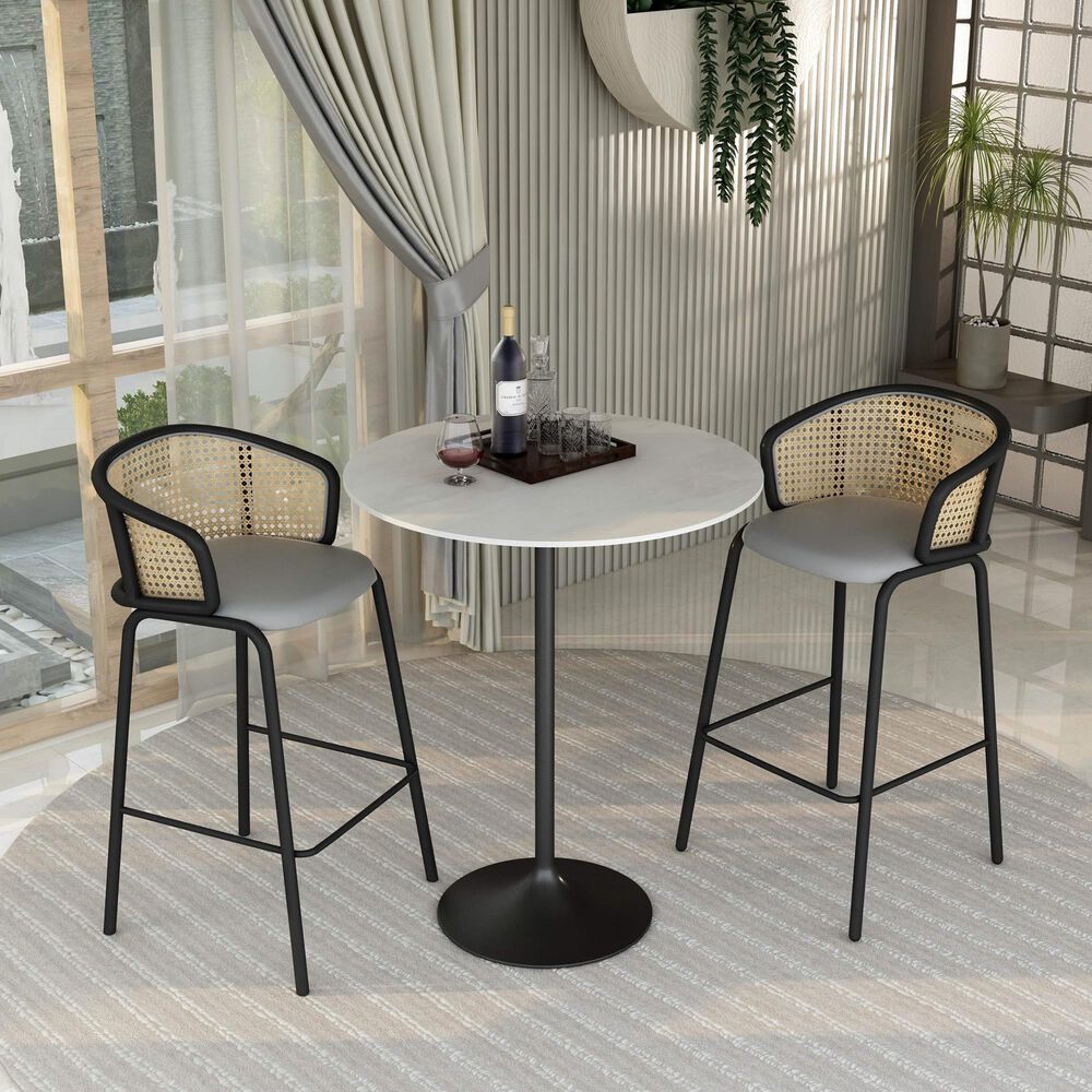 Leisuremod Verve 36&quot; Round Bar Height Dining Table with Sintered Stone Top in Black and White - Table Only, , large