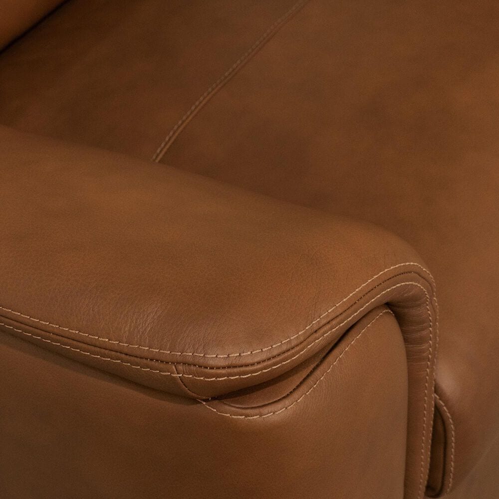 Flexsteel Henry Stationary Leather Chair and Ottoman Set in Caramel, , large