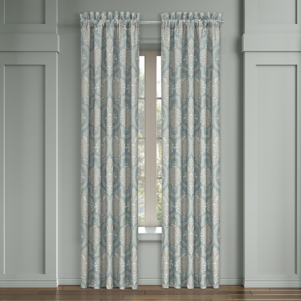 J. Queen New York Tranquility 84&quot; x 50&quot; Window Panel Pair in Aqua, Cream and Gold, , large