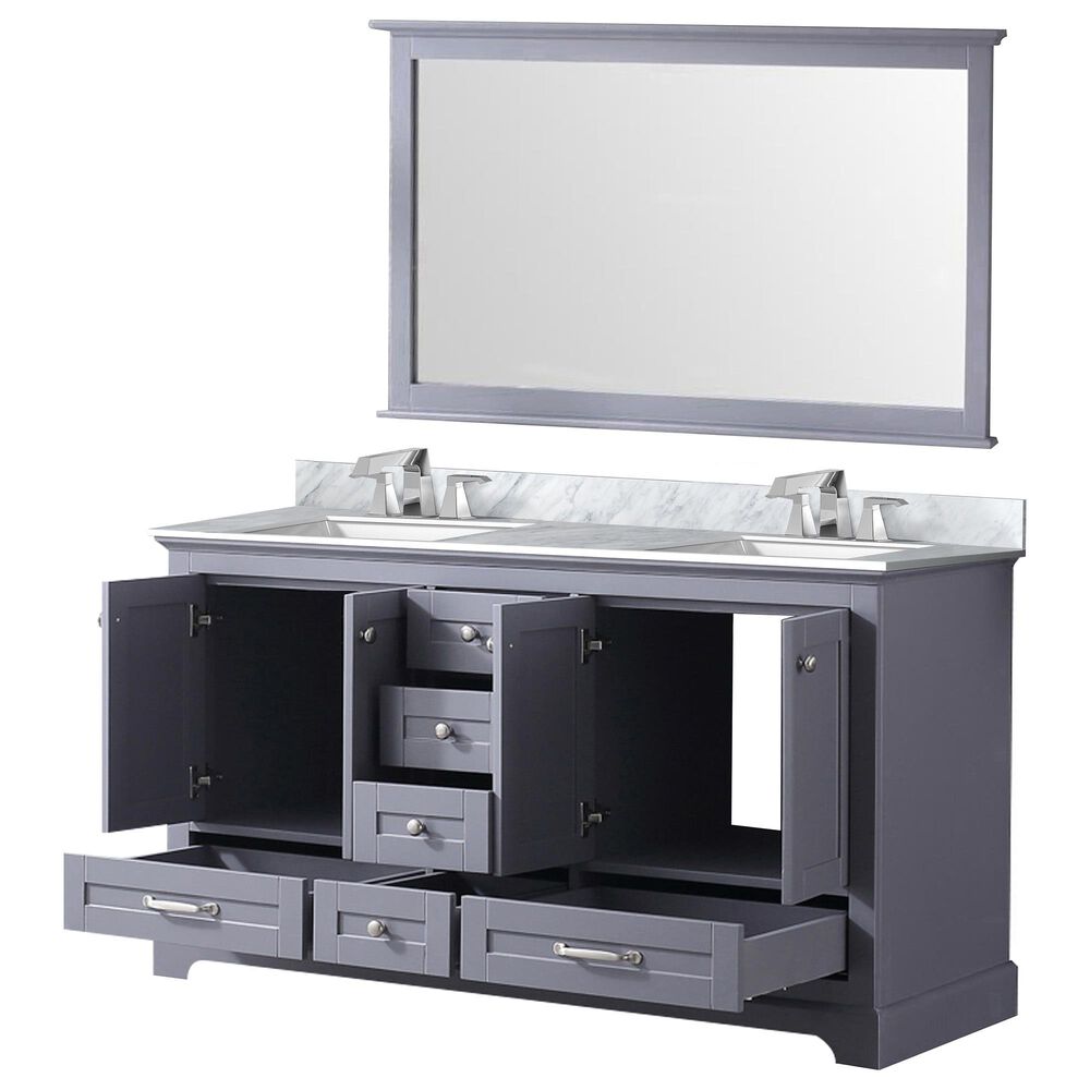 Lexora Home Dukes 60&quot; Double Bathroom Vanity in Dark Grey with White Carrara Marble Top, Rectangular Sinks and 58&quot; Mirror, , large