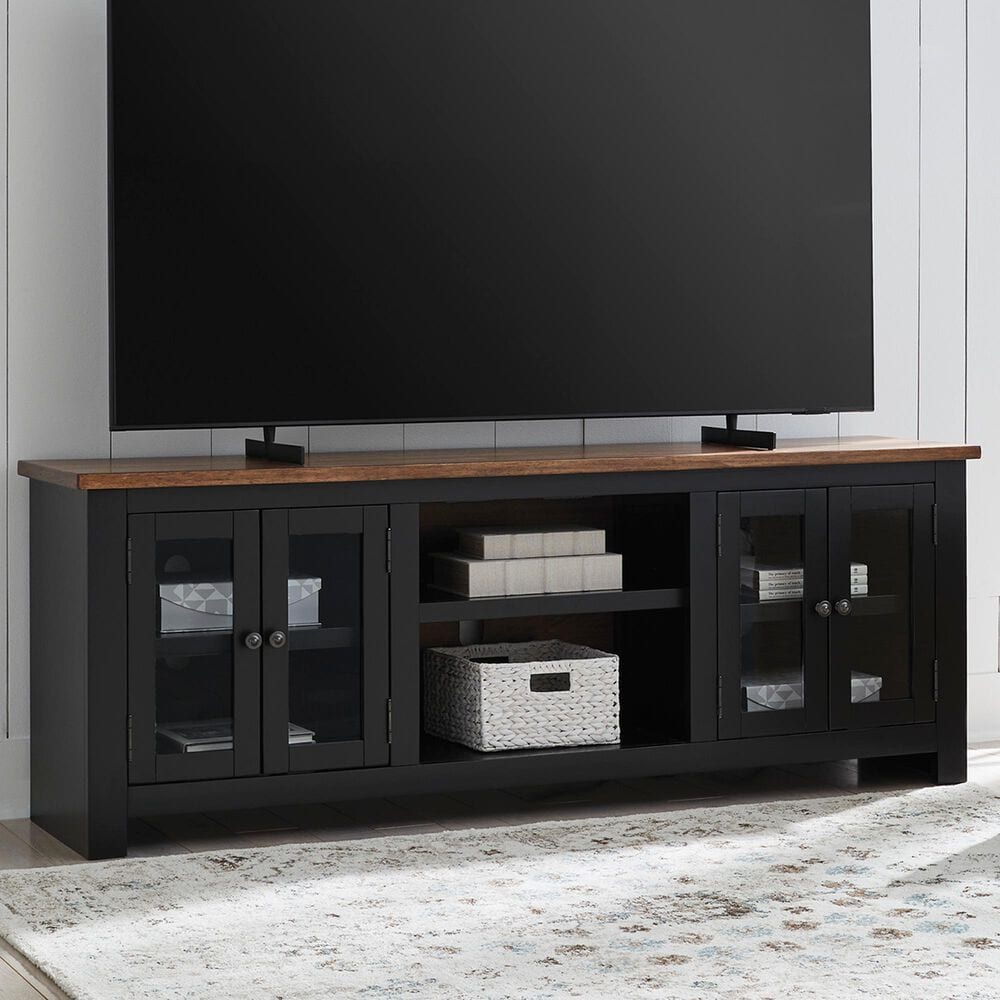 Ashley Wildenauer 76" Extra Large TV Stand with Fireplace Option in Brown and Black, , large
