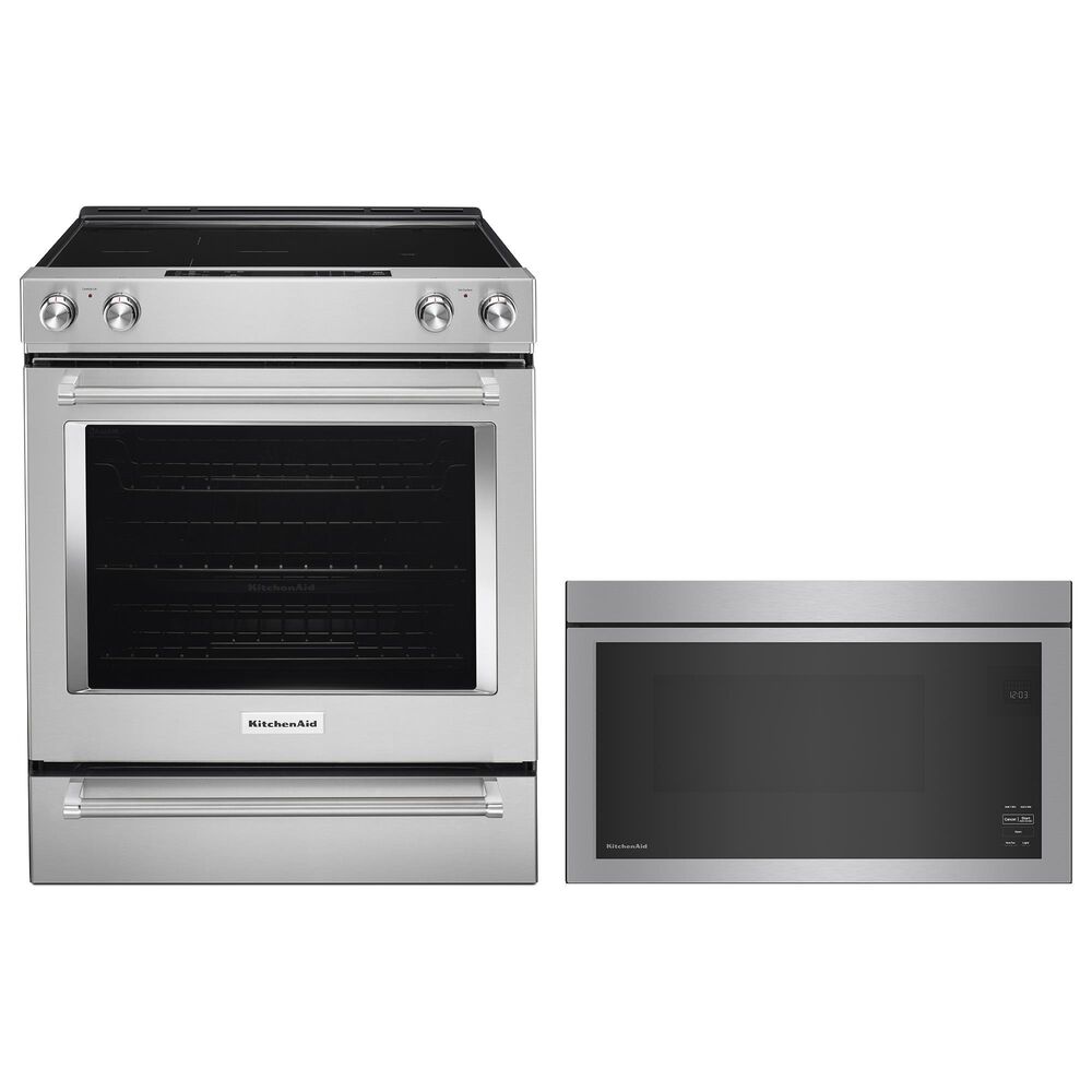 KitchenAid 2-Piece Kitchen Package with 30" Slide-In Convection Range and 1.1 Over-the-Range Microwave in Stainless Steel, , large