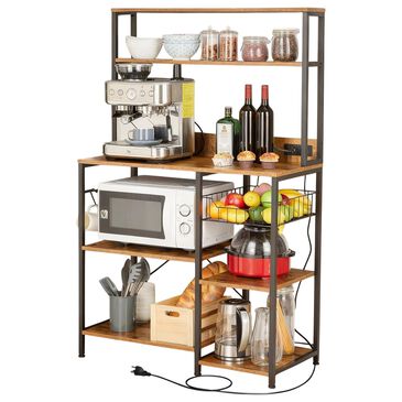 GARVEE Kitchen Bakers Rack with Power Outlet in Rustic Brown, , large