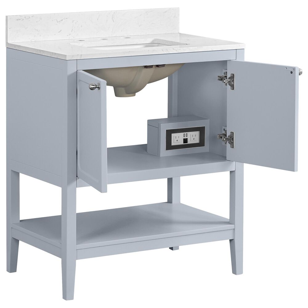 37B Ravello 30" Single Bathroom Vanity Cabinet in Soft Blue with Marble Top and Backsplash, , large