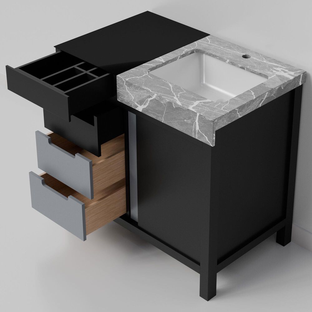 Lexora Home Zilara 36&quot; Single Bathroom Vanity in Black and Grey with 11 cm Castle Grey Marble Top and Rectangular Sink, , large