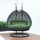 Leisuremod Patio 2-Seat Hanging Egg Swing Chair with Dark Green Cushion in Charcoal, , large