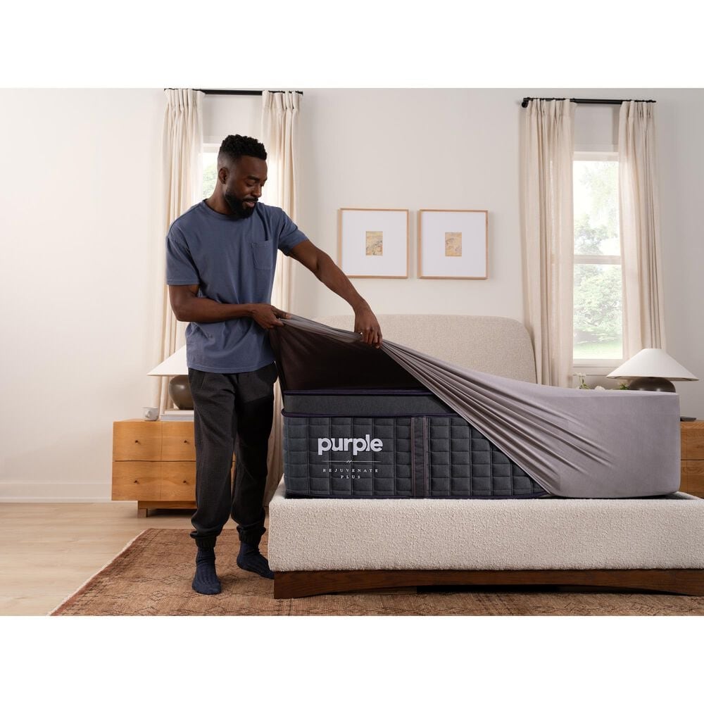 Purple SoftStretch 5-Piece Deep Pocket Split King Sheet Set in Stormy Grey, , large