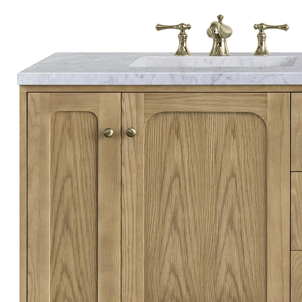 James Martin Vanities Laurent 72&quot; Double Bathroom Vanity in Light Natural Oak with 3 cm Carrara White Marble Top and Rectangular Sinks, , large