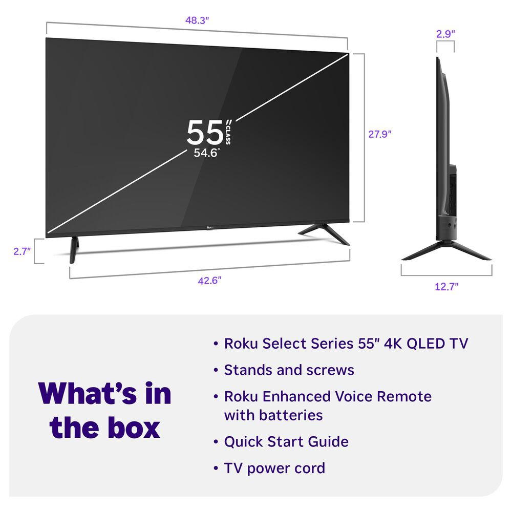 Roku 55" Class Select Series 4K QLED in Black - Smart TV, , large