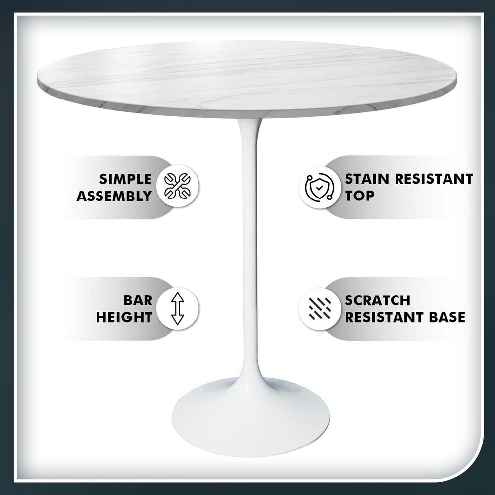Leisuremod Verve 36&quot; Round Bar Height Dining Table with Sintered Stone Top in White - Table Only, , large