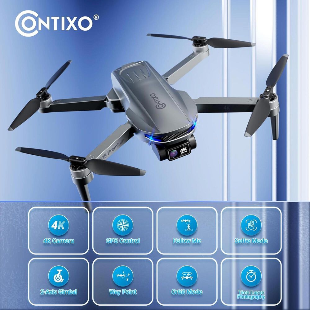 Contixo F28 Stratus Max 4K GPS Drone with Intelligent Flight Modes and Carrying Case in Gray, , large