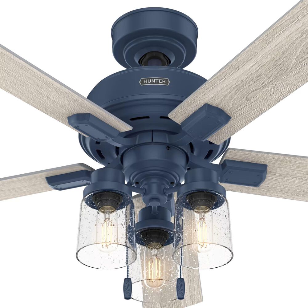Hunter Hartland 52&quot; Ceiling Fan with LED Lights in Indigo Blue, , large