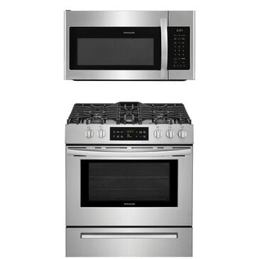 Frigidaire 2-Piece Kitchen Package with Freestanding Self Cleaning Gas Range and 1.8 Cu. Ft. Over-The Range Microwave in Stainless Steel, , large