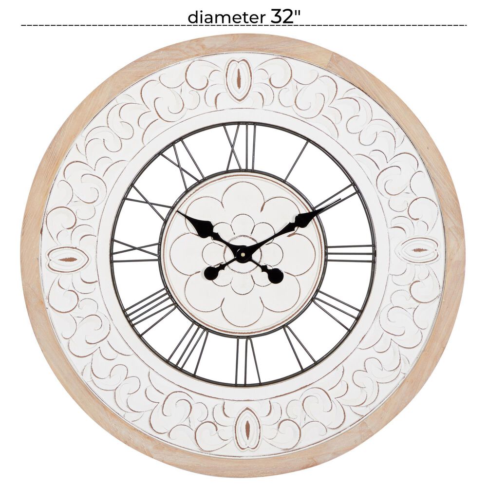 Maple and Jade 32&quot; Wall Clock in Light Brown and White, , large