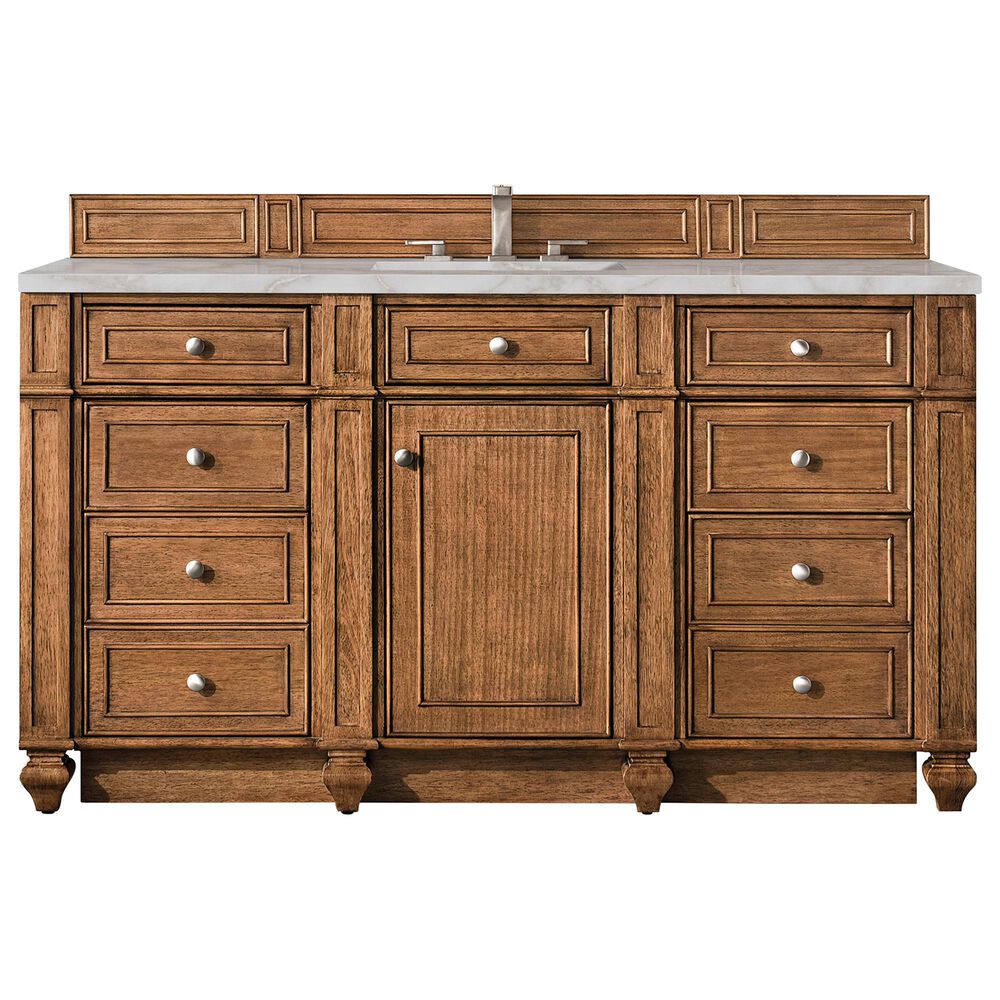 James Martin Vanities Bristol 60" Single Bathroom Vanity in Saddle Brown with 3 cm Eternal Jasmine Pearl Silestone Top, Rectangular Sink and FreePower Wireless Charger, , large