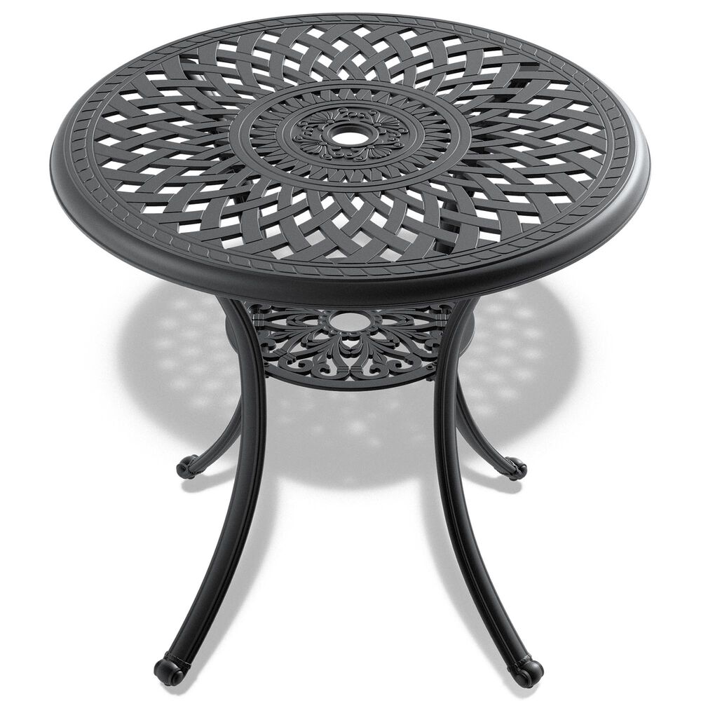 Hearth and Haven Aluminum Patio Dining Table With Umbrella Hole and Bottom Shelf in Black, , large