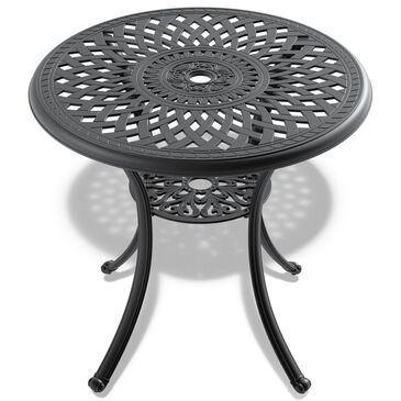 Hearth and Haven Aluminum Patio Dining Table With Umbrella Hole and Bottom Shelf in Black, , large