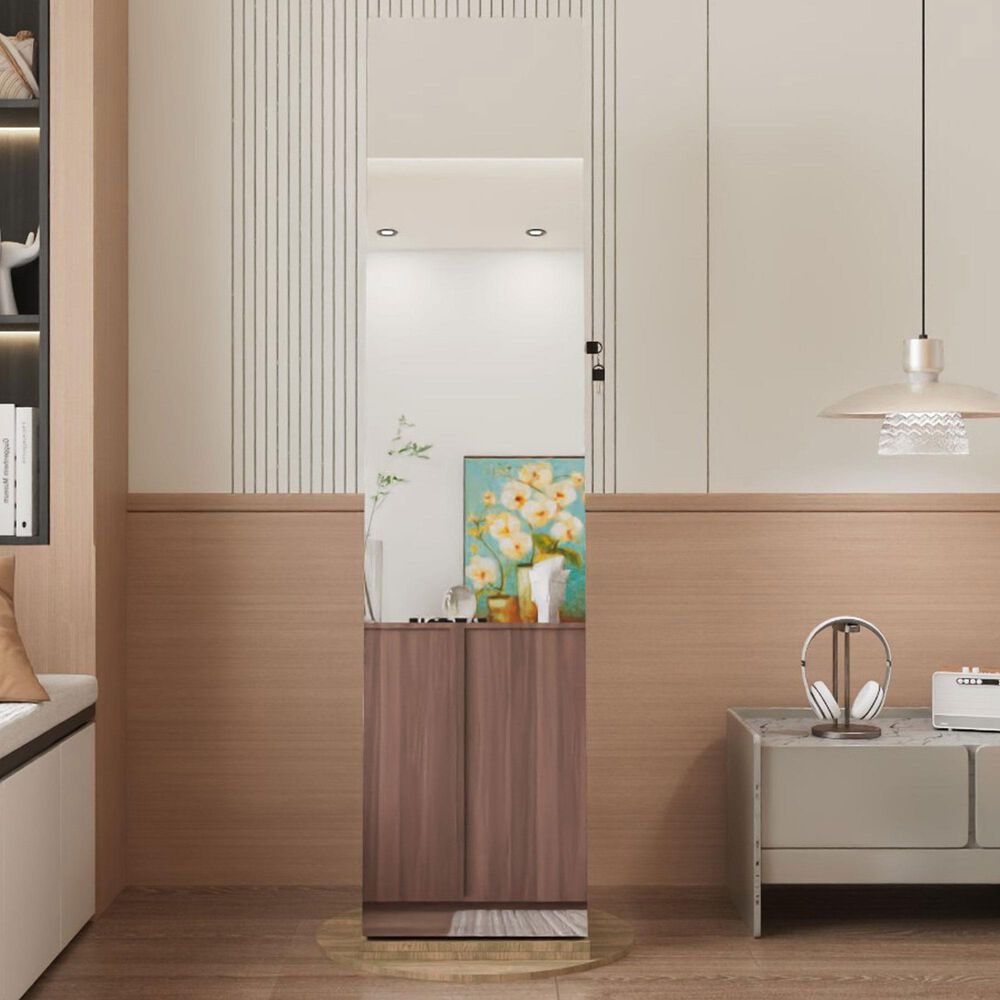 GigaCloud Swivel Jewelry Cabinet with Full Length Mirror and Locking Mechanism in Brown, , large